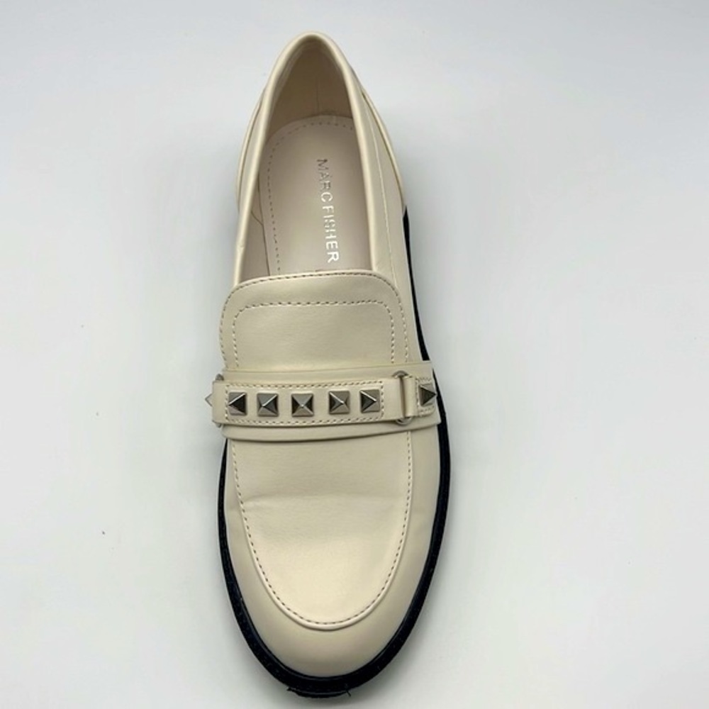 Marc Fisher - Hemmy White Leather With Silver Hardware Studs Slip On Loafers 6.5 - Picture 9 of 14